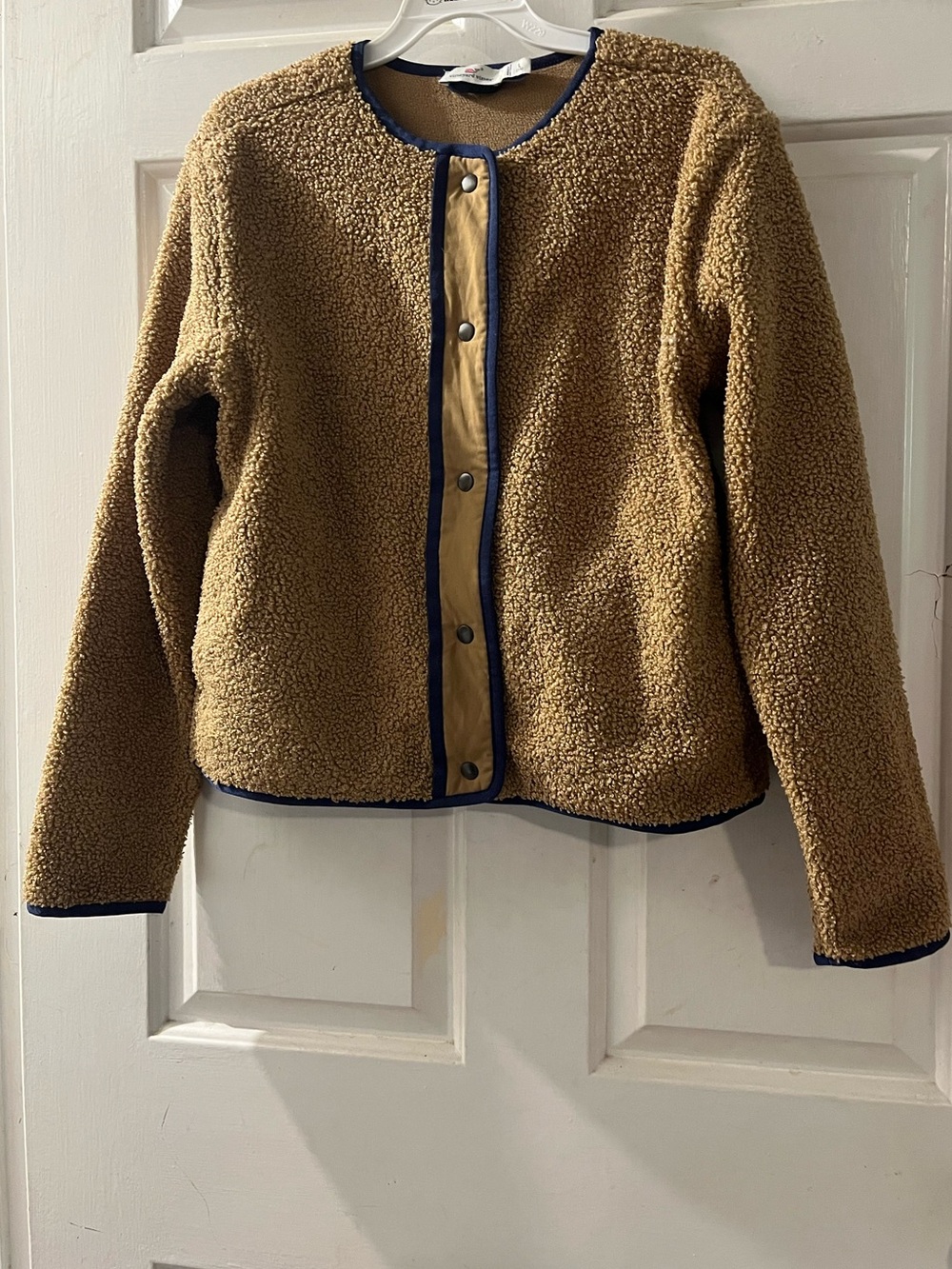 Vineyard Vines Camel Teddy Sherpa Jacket with Navy Trim